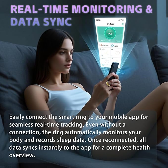 Health Fitness Tracker Ring for Women Men – Smart Ring with Heart Rate, SpO2, Blood Pressure, Sleep Monitoring with Charging Case,Remote Photography, Family Care, No Subscription Fee (Gold 11)
