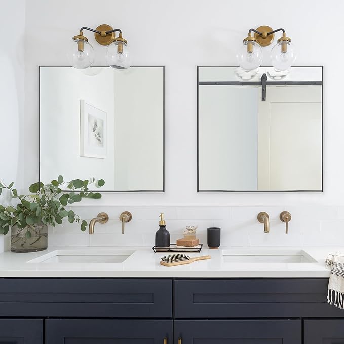 28x28 Inch Black Bathroom Mirror for Wall, Aluminum Frame Rectangle Rectangular Vanity Mirror, Modern Large for Bedroom, Living Room, Horizontal or Vertical