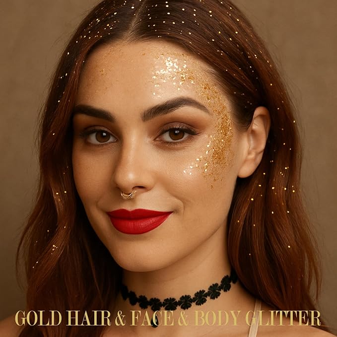 Gold Face Glitter Gel,Music Festival Yellow Body Glitter Singer Concerts Hair Glitter Sequins,Mardi Gras Outfits for Women,Sparkling Carnival Rave Accessories Decorations,50ML
