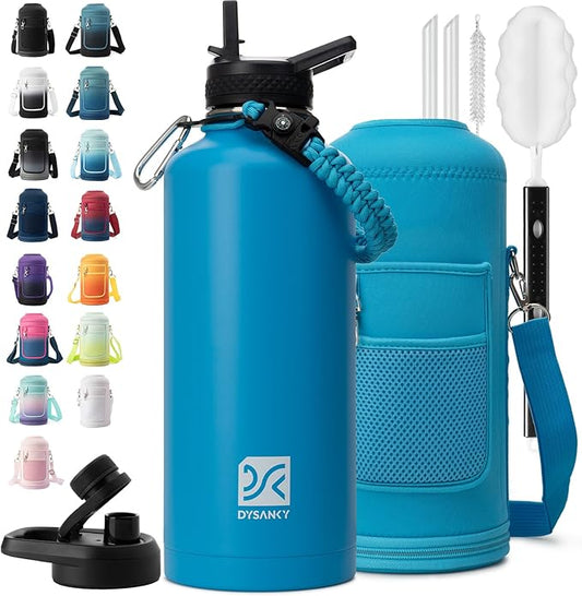 Insulated Water Bottle | Thickened Stainless Steel for Gym and Hiking with Straw, Carrier Bag, Handle Strap | BPA-Free 87 oz