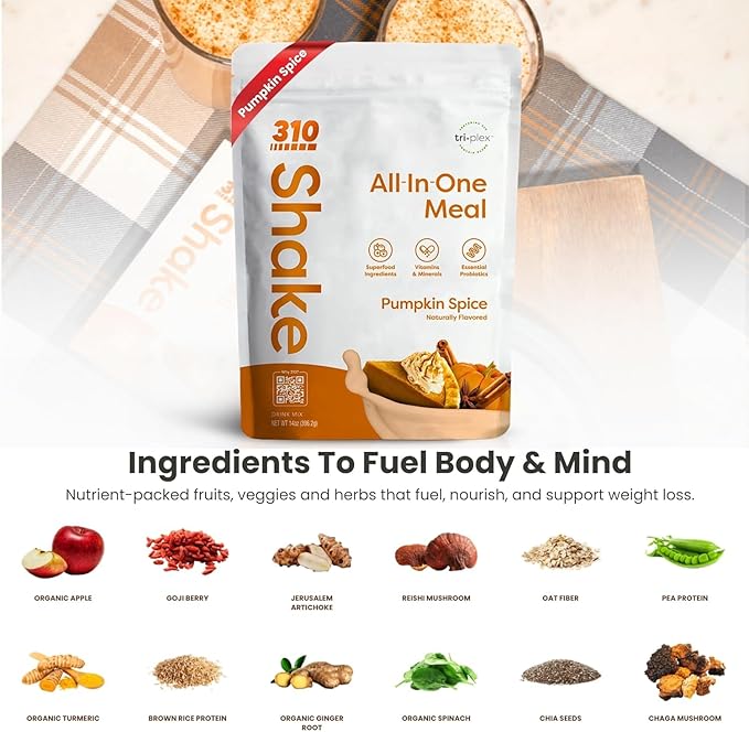 310 Nutrition - Vegan Organic Plant Powder and Meal Replacement Shake - Gluten, Dairy, and Soy Free - Keto and Paleo Friendly - 0 Grams of Sugar - Pumpkin Spice - 14 Servings