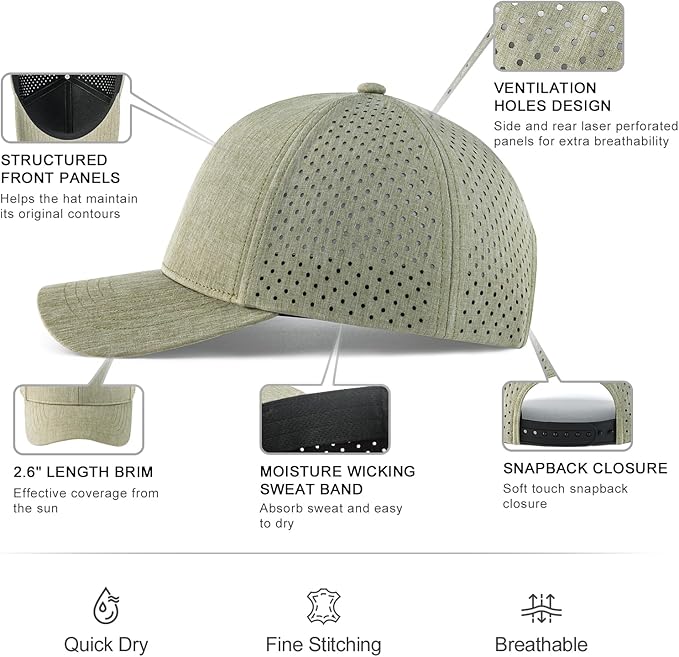 VOBOOM Men Snapback Trucker Hat, Baseball Cap for Breathable Side Laser Cut Holes