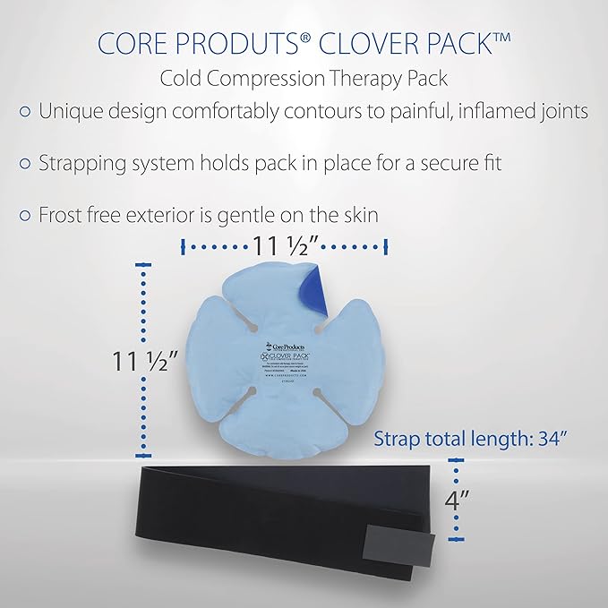 Core Products Clover Pack Frost Free Cold Therapy, Flexible for Knee, Shoulder, Elbow & Ankle with Compression Strap - Made in The USA