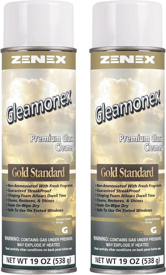 Zenex Gleamonex Premium Glass Cleaner - Fast Streak-Free Glass Cleaner Spray | Ammonia Free & Tint Safe | Removes Dirt, Grease, Smoke Film | For Glass & Plexiglas | Fresh Scent | 19 oz (2 Pack)