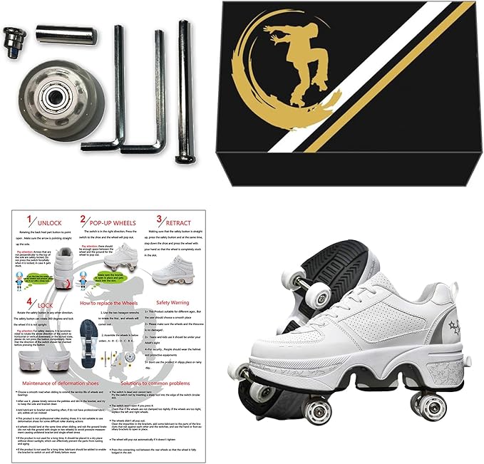 Double-Row Deform Wheel Automatic Walking Shoes Invisible Deformation Roller Skate 2 in 1 Removable Pulley Skates Skating Parkour