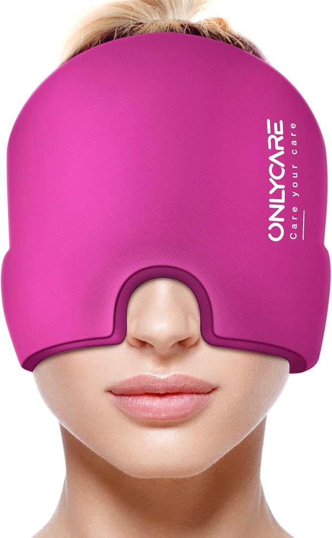 ONLYCARE Migraine Relief Cap, Upgraded Odorless Migraine Ice Head Wrap, Headache Relief Hat for Migraine, Hot Pink