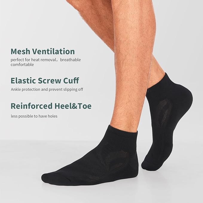 Lapulas 6 Pack Men's Ankle Socks with Cushion, Cotton Quarter Socks for Sport Training Running