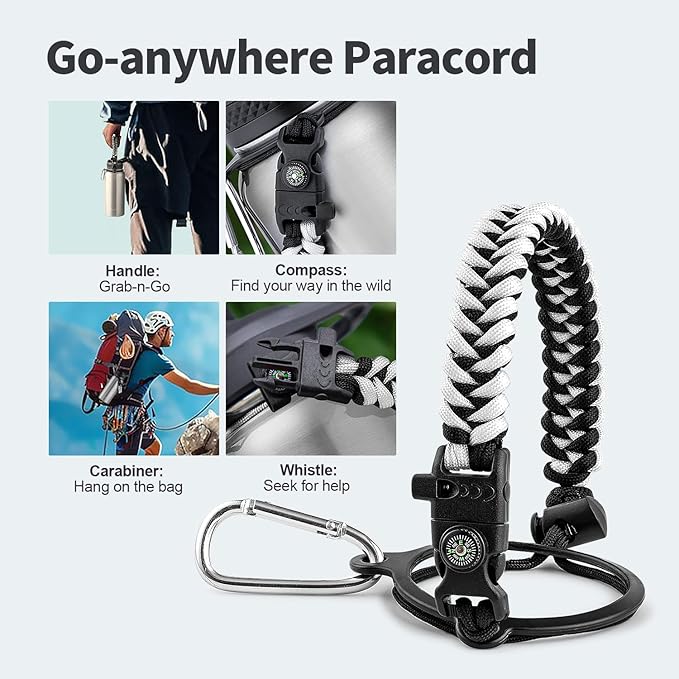 32 oz Insulated Water Bottle with Straw (Cold for 48 Hrs), Stainless Steel Triple Wall Vacuum Sports Water Jug, Leakproof Hydro Cup Flask with Paracord Handle & Straw Spout Lids & DIY Stickers