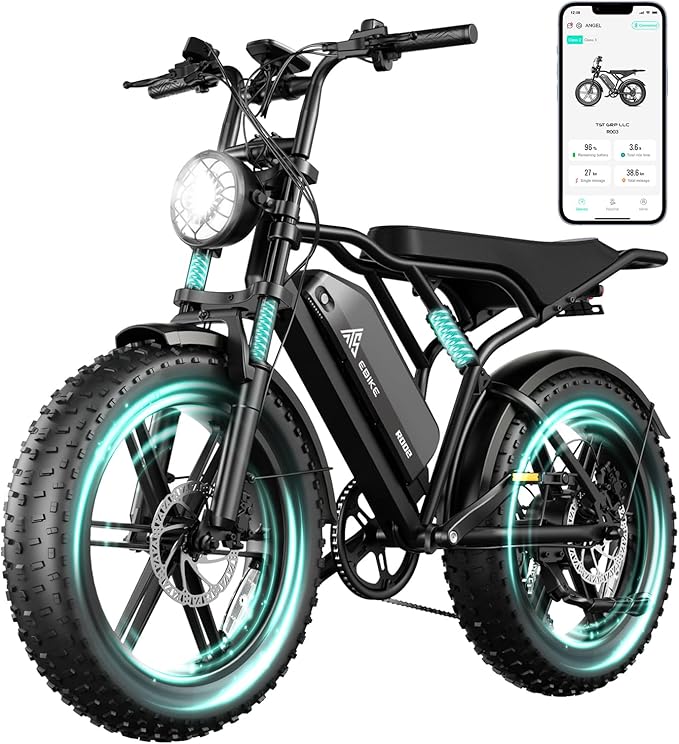 TST Electric Bike for Adults 1500W Peak 20" Fat Tire All-Terrain E-Bike 60/110 Miles 28MPH Electric Dirt Bike for Road Sand Mountain Snow - 48V 15/25AH Battery Powered Electric Motorcycle