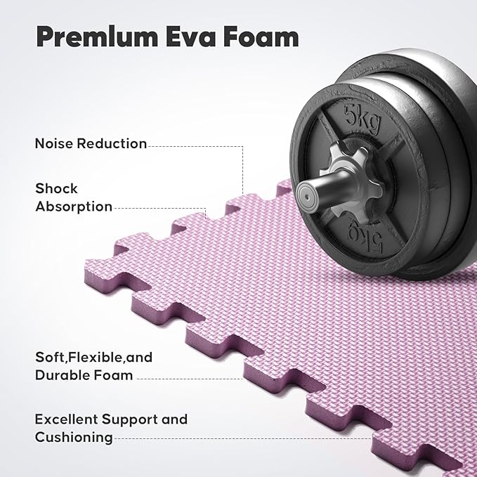 Home Gym Mat, Puzzle Exercise Mat, EVA Interlocking Foam Floor Tiles for Home Workout Equipment and Kids' Play Areas - Blue, 24 in x 24 in x ½ in - (Pink, 32 Pack(128 SQ FT))