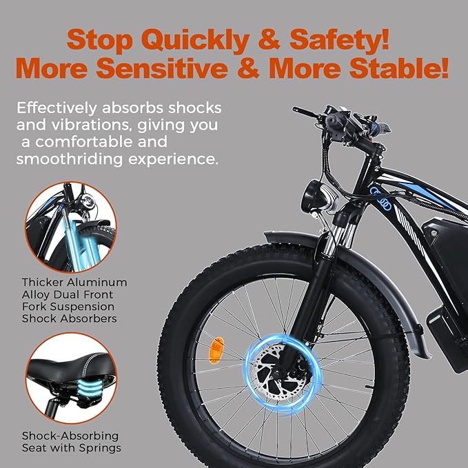 Electric Bike for Adults,39MPH/36MPH-100 Miles/90 Miles（3000W/2000W） Electric Bicycle with 52V/48V/23Ah Battery, 26''Fat Tire Fast E-Bike