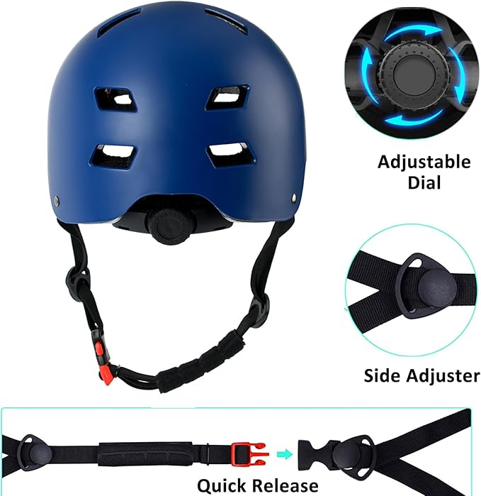 Bike Helmet 3 Sizes for Teenager Kids Youth Adults,Bavilk Skateboard Helmet Adjustable Multi-Sport Bicycle Cycling Scooter Roller Skate Inline Skating Rollerblading for Girls Boys Women Men Teen