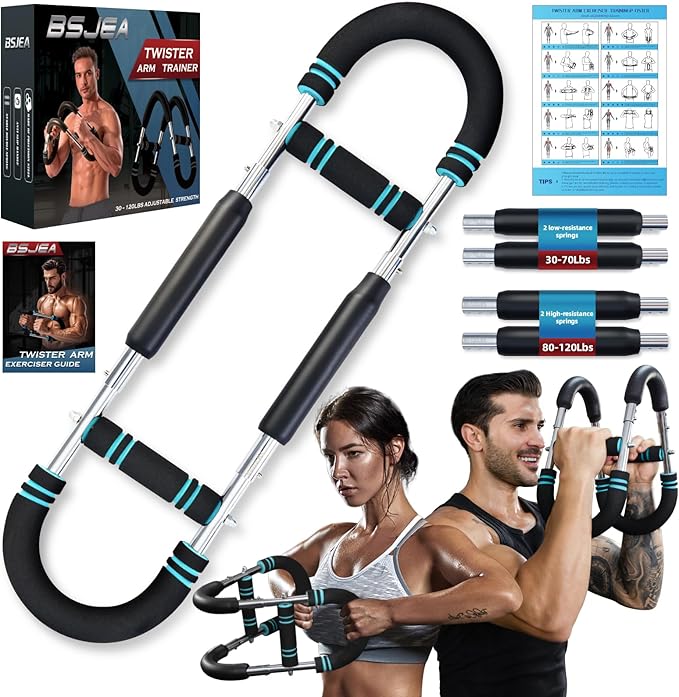 BEJEA Twister Arm Trainer,30-120lb Adjustable,Chest Trainer for Men & Women with 4 Springs & Train Poster,Arm Trainer for Chest Clip Muscle & Arm Strength