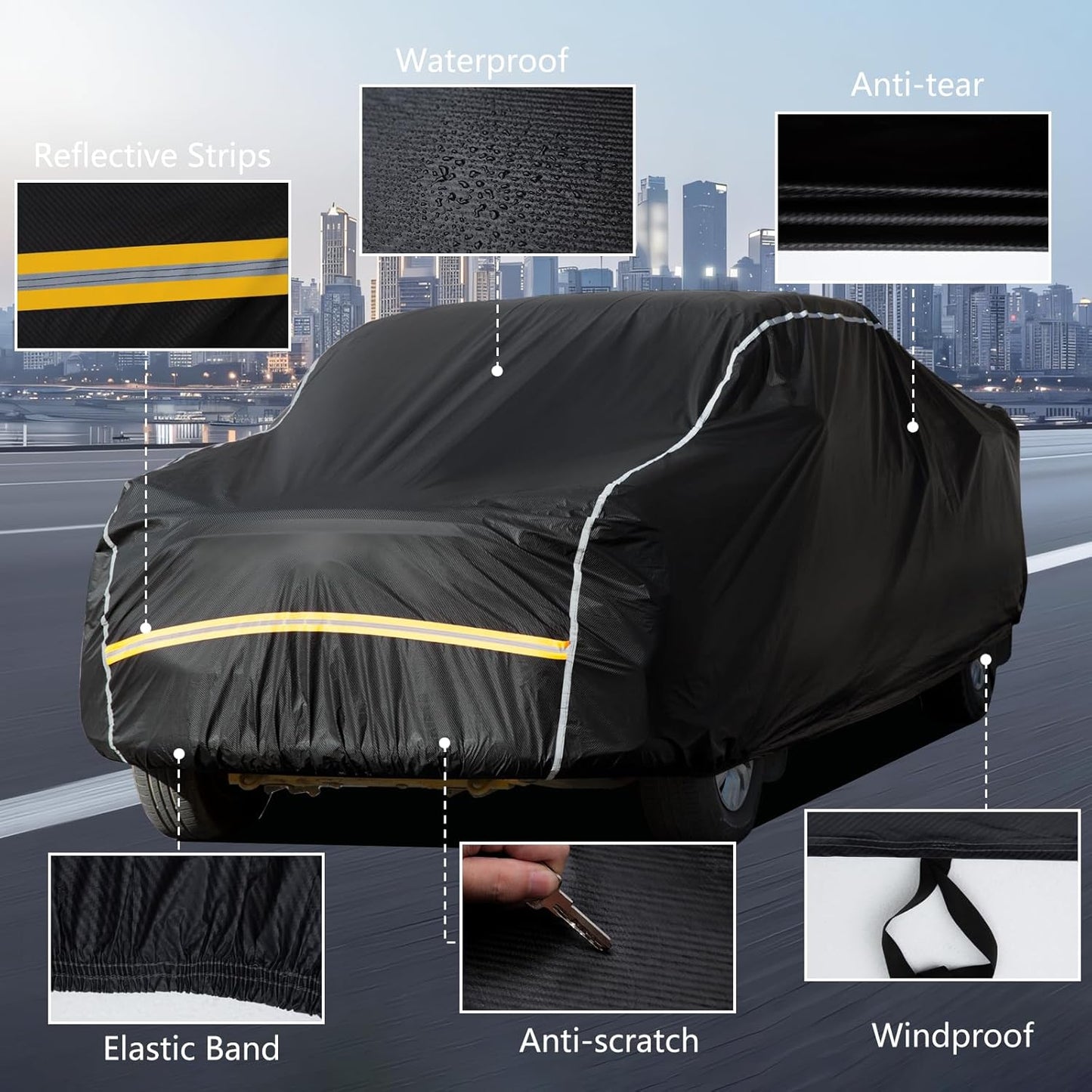Pickup Truck Cover Waterproof All Weather, Outdoor Sun UV Rain Pickup Protection,6 Layer Heavy Duty Truck Cover, Length Up to 233 Inch(233"*79"*78")