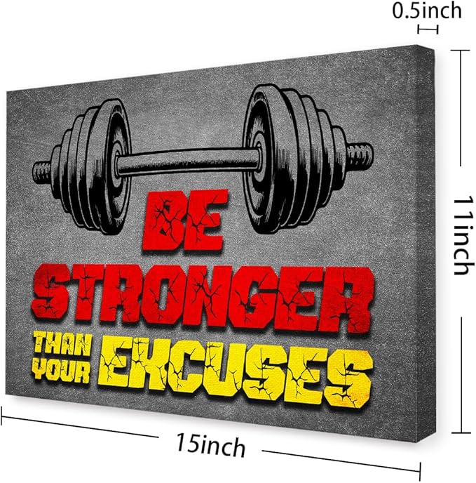 Gym Quotes Wall Art,Inspirational Workout Wall Decor,Be Stronger Than Your Excuses Canvas Wall Art for Home Gym Exercise Fitness Room
