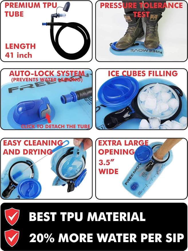 Hydration Pack with 2L or 3L Water Bladder & Cooler Bag > Keeps Drink Cool & Protects Bladders > Camelback Reservoir for Hydration Backpack, Tasteless & BPA Free, Quick Release Tube & Shutoff Valve