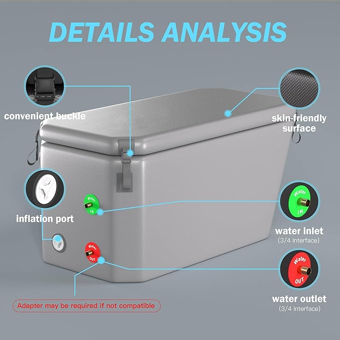 Angled Cold Plunge Tub Portable Ice Bath Tub for Athletes Fitness Recovery Water Chiller Compatible Cold Plunge Outdoor Ice Bathtub (Gray without Logo)