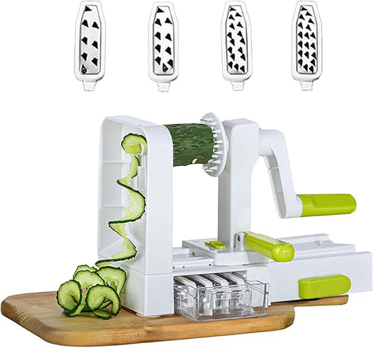 5-Blade Vegetable Spiralizer for Veggie Noodles – Quick Kitchen Slicer with 4 Interchangeable Blades for Carrots, Potatoes, Cucumbers, and Luffa (White)