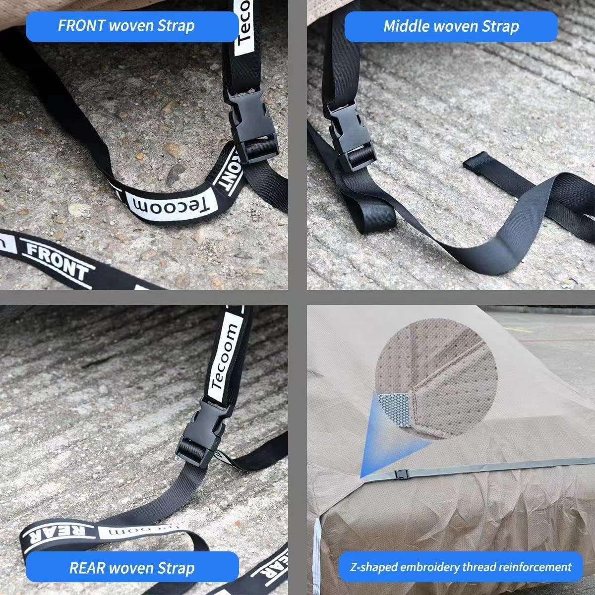 Tecoom Car Cover Waterproof All Weather,Non-Woven Breathable Outdoor Car Covers for Automobiles w/Zipper Pockets Sun Uv Wind Hail Protection Full Cover Universal Fit Mercedes Chevrolet (183-192 Inch)