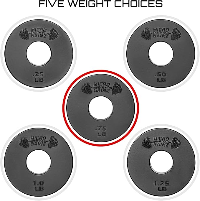 Micro Gainz Standard 1-Inch Center Hole Weight Plates, Set of 2 Black Fractional Plates Choose Set (.25LB-1.25LB), Designed for Standard 1-inch Barbells & Dumbbells, Made In USA
