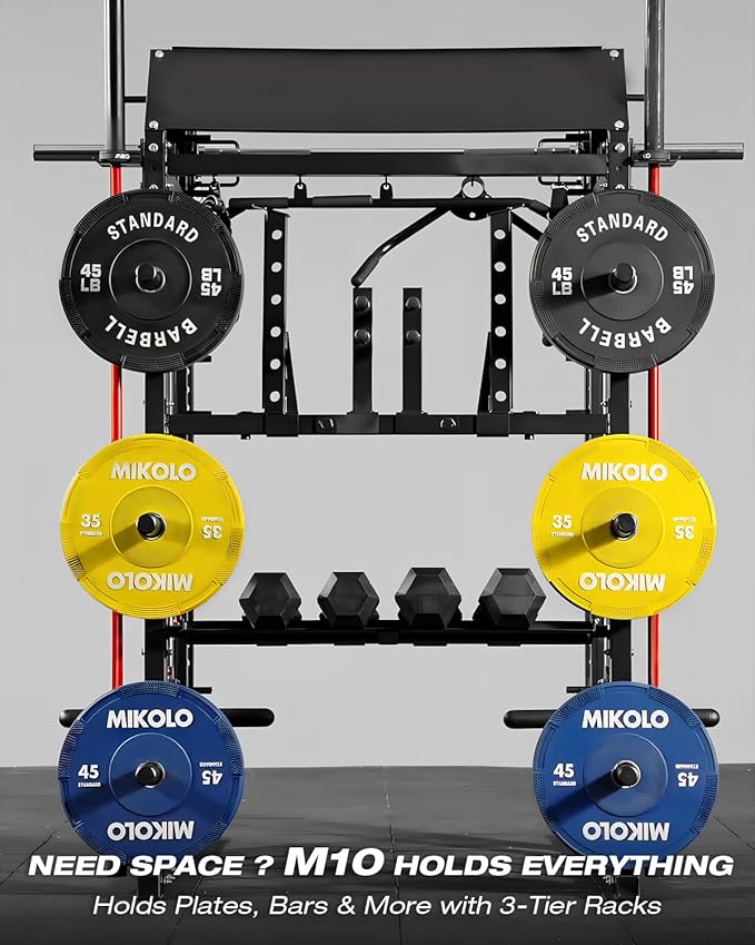 Mikolo Smith Machine, Multi-Function Power Cage with Dual Pulley System, Vertical Leg Press Attachment, Squat Rack Power Rack with More Training Attachment for Home Gym