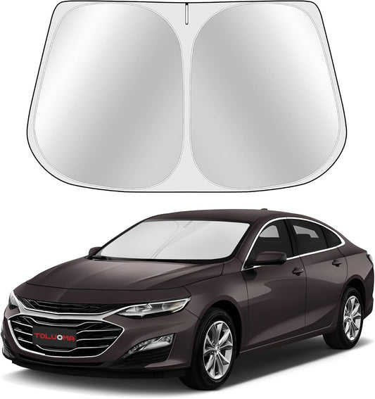 Custom Fit Windshield Sun Shade for Malibu 2016-2025 - Full Coverage, 210T Reflective Fabric, Double-Layer Design - Blocks 99% UV Rays, Keeps Car Cool, Easy to Install and Store
