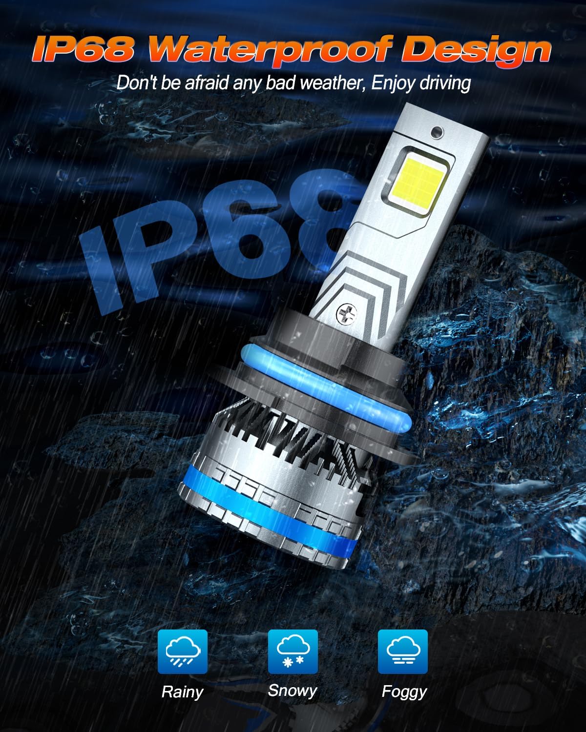 FAHREN 9004/HB1 Light Bulbs, Upgraded 120W 55000LM Bright Fog Lighting Bulb, 6500K Cool White IP68 tire lights Waterproof,Quick Installation, Pack of 2