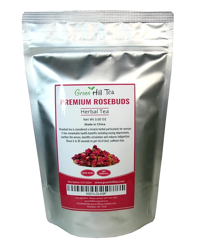 Greenhilltea Premium Dried Rose Buds Rosebud Flower Herb Loose Leaf Tea Fragrant Natural Healthy Herbal Tea 3 OZ