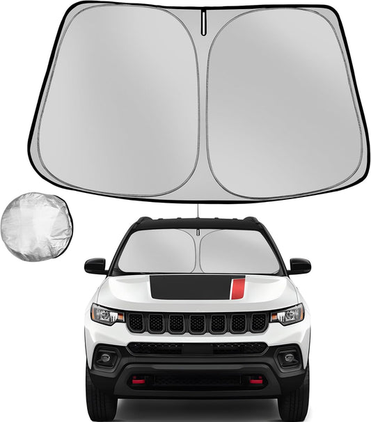 Windshield Sun Shade for 2017-2024 Jeep Compass SUV Foldable Sun Sunshade for Car Front Window Blocks UV Rays and Heat Automotive Interior Protector Custom Fit Accessories
