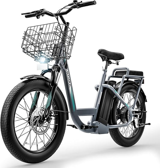 Caroma Electric Scooter with Seat, 48V Removable Battery E-Bike, Up to 30Miles&20MPH, 500/800/1200W Motor, 20" Fat Tire Adult Electric Bicycles for Commuting with Basket