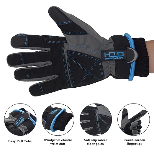 HANDLANDY Waterproof Insulated Work Gloves, 3M Thinsulate Thermal Winter Gloves for Men Women Touch Screen, Warm Ski Snowboard Cold Weather Gloves (Medium, Blue)