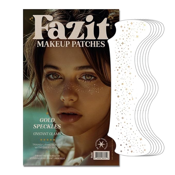 Fazit Makeup Patches - Gold - Face Glitter Makeup Speckles - Glow Up Makeup Patches - Face Glitter Speckles Patches - Cute Glitter Makeup Accessories for Women - Cosmetic Glitter for Face - 6 Count