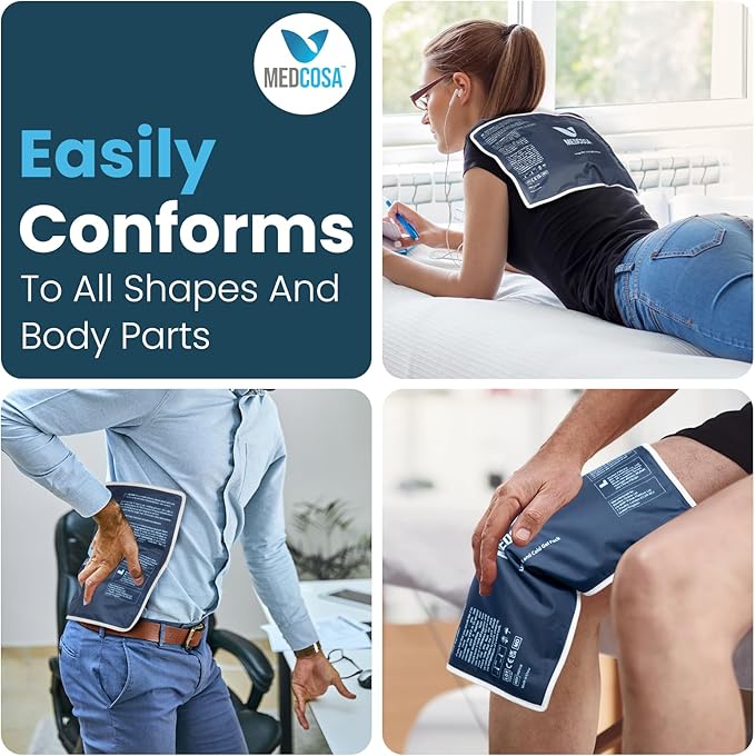 Medcosa Large Gel Ice Pack | Flexible Hot or Cold Pack | Reusable Cold Packs for Injuries, Knee, Back, and Shoulder Pain Relief, Inflammation, Post-Op and More