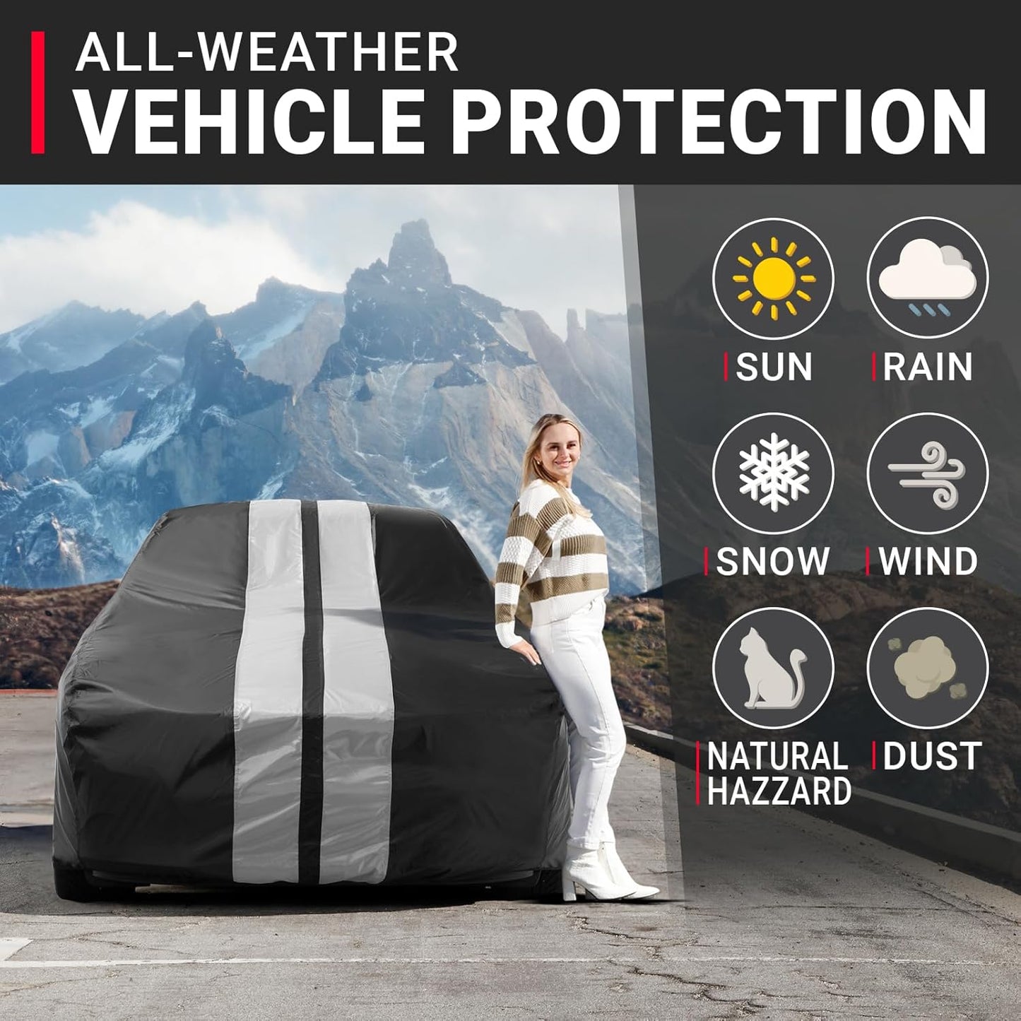 iCarCover Custom Car Cover for Chevy Corvette C5, C6, C7 (1997-2019) Waterproof All Weather Rain Snow UV Sun Protector Full Exterior Indoor Outdoor Car Cover (Stripe - Black/Gray)