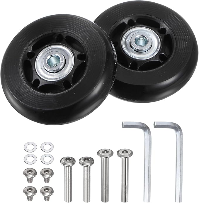 uxcell Replacement Luggage Wheels 64x18mm Suitcase Wheel Repair Kits Include 2 PU Bearing Wheels & Washers, Wrenches & Axle Screw for Trolley Bag, Inline Skate and Caster Board