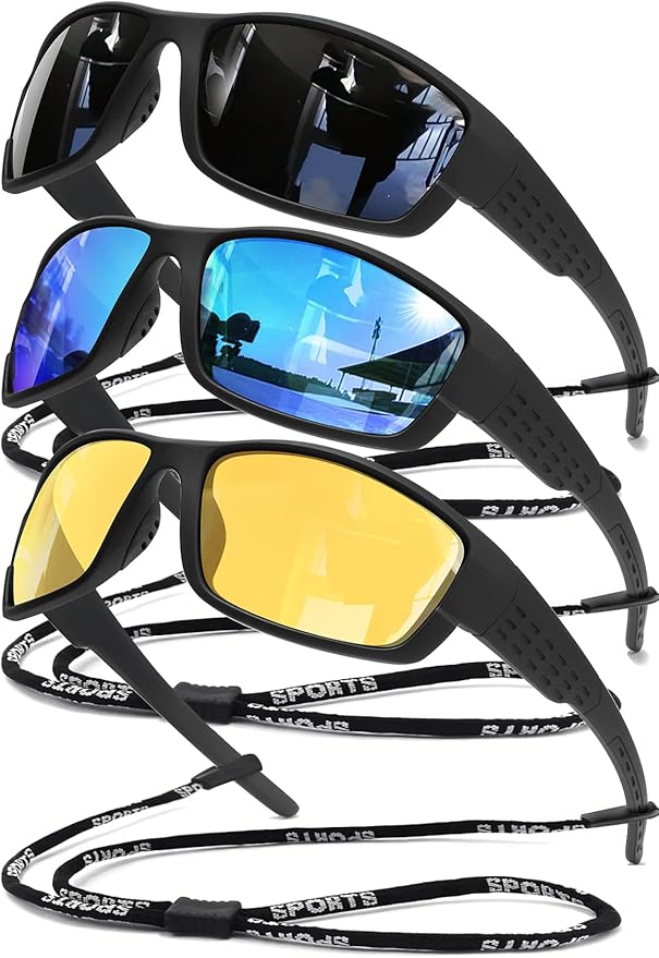 Polarized Sports Sunglasses Men UV400 Protection Lightweight Wrap Around Goggles for Cycling Fishing Driving Running