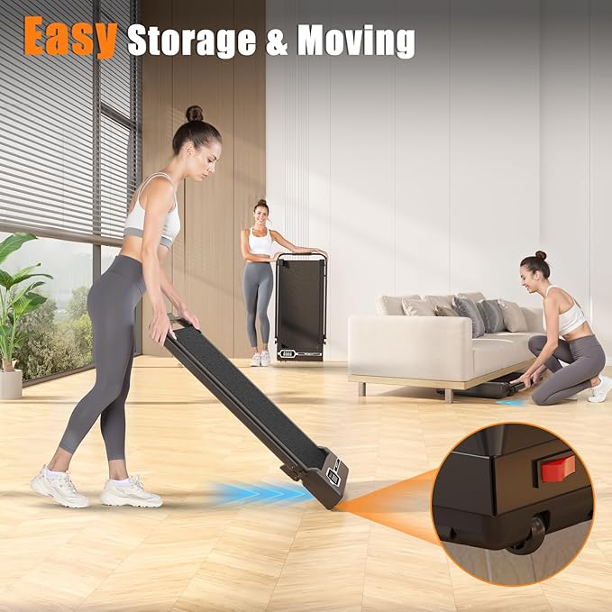 Incline Walking Pad with Handle Bar, Folding Treadmill Foldable Portable Under Desk for Home Office, Ultra Quiet <45dB, Safety Lock, 300+ LB Capacity