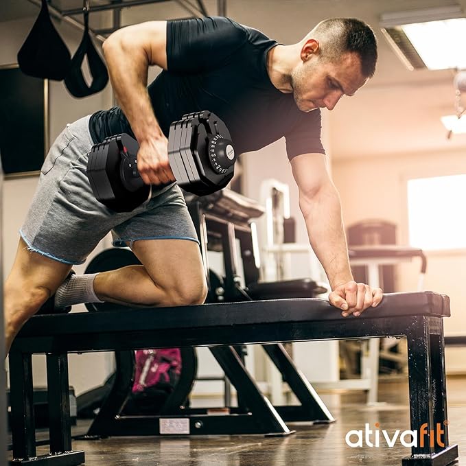 Ativafit 27.5/66/88LBS Pair Adjustable Dumbbell Set with Anti-slip Handle 12 In 1 Quick Dial Adjustment Weights With Safety Locking Button Space Saving Strength Training for Full Body Home Gym Workout