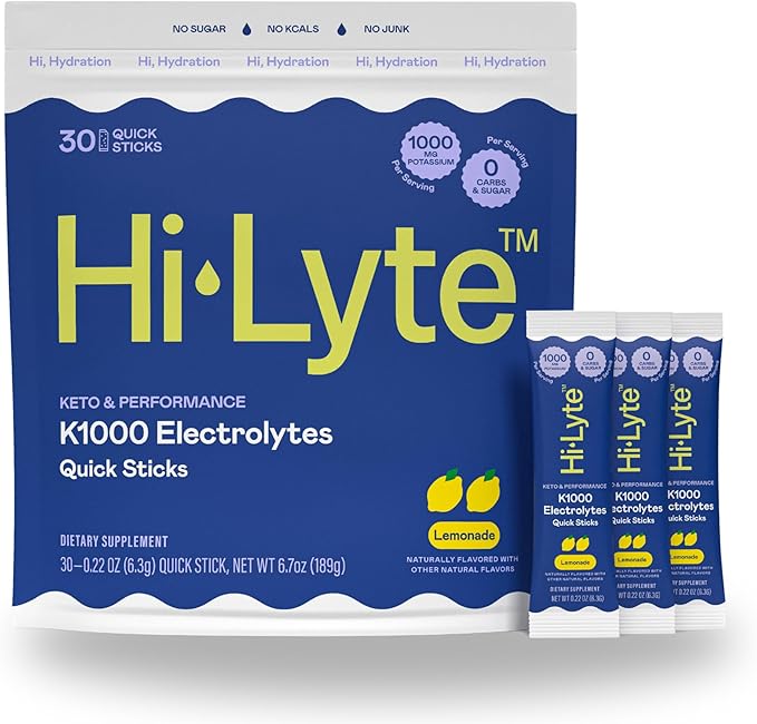 Hi-Lyte Keto & Performance - K1000 Electrolyte Quick Sticks - Lemonade - 1000mg Potassium, Magnesium, Calcium - Single-Serve Packets for Keto Hydration Support - No Sugar, No Carbs