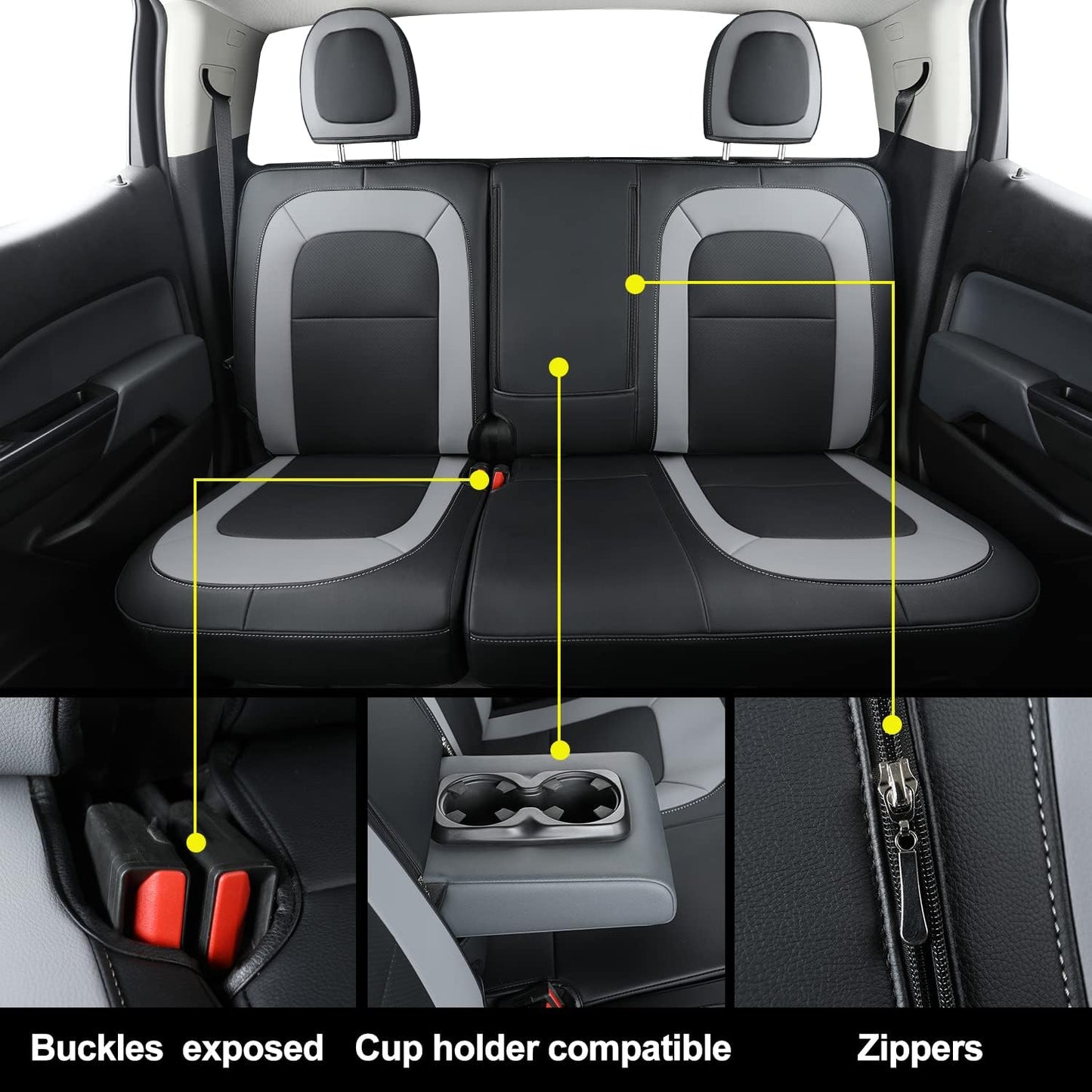 LUCKYMAN CLUB Chevy Colorado Seat Covers, fit for 2023 2024 2025 Colorado Crew Cab Z71 LT ZR2 Work Truck with Faux Leather (Black&Gray)
