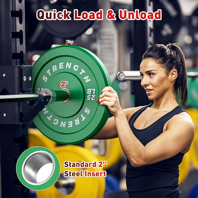 Premium Color-Coded Rubber Bumper Plates Set - 2 Inch Olympic Weight Plates for Home Gym Cross and Strength Training