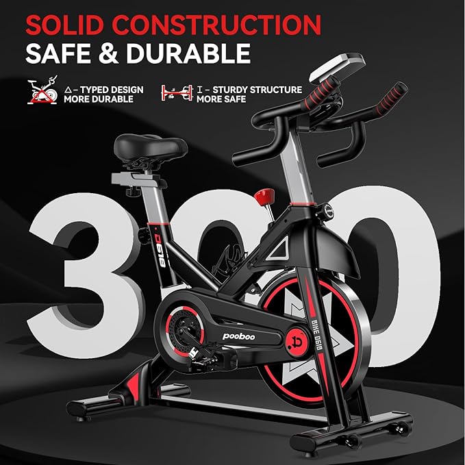 POOBOO Exercise Bike, Stationary Bike for Home Gym, Indoor Cycling Bike w/Comfortable Seat Cushion & Tablet Mount, Silent Belt Drive Indoor Bike for Cardio Workout