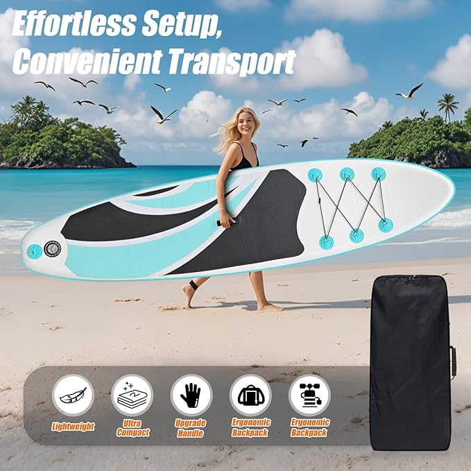 10' Inflatable Stand Up Paddle Board, Ultra-Light Wide Yoga Board for All Skill Levels with Premium SUP Paddleboard Accessories, 84L Waterproof Bag, Non-Slip Comfort Deck for Youth & Adults