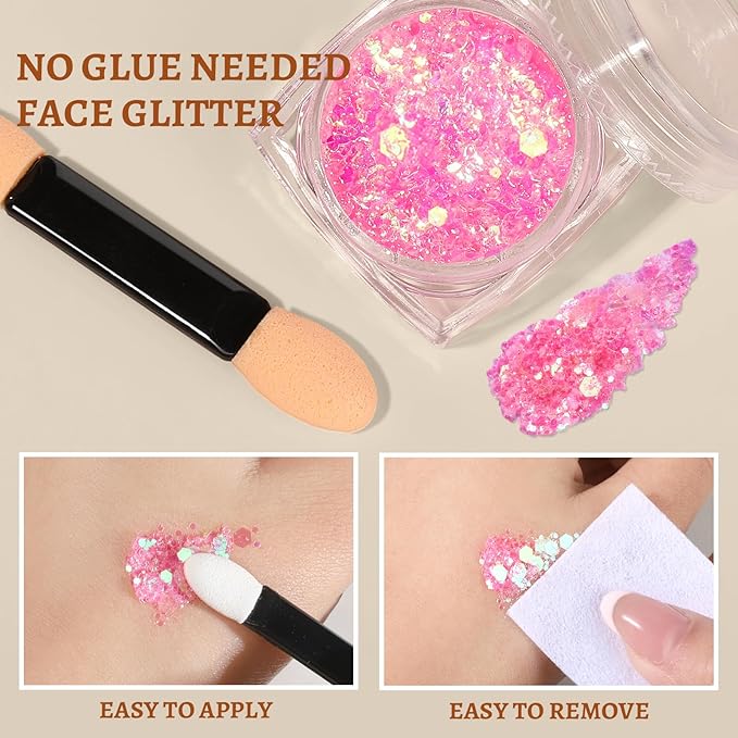 Teenitor 9 Color Face Glitter and 3 Gold Face Freckles Set - No Glue Needed Body Glitter Gel, Hair Glitter Festival Makeup for Parties, Halloween