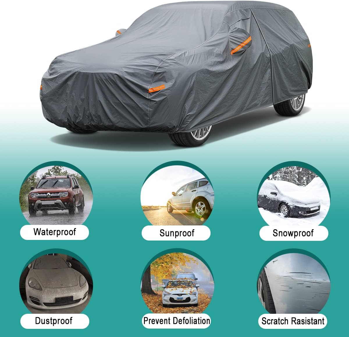 Premium Car Cover Custom Fit Jeep Liberty (2000-2025), 16 Layers Heavy Duty Car Cover Waterproof All Weather with Zipper Door for Sun Rain Snow Dust Uv Protection