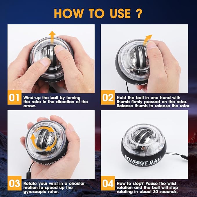 Wrist ball gyroscope forearm trainer, Torque ball, power, automatic start wrist strengthener,