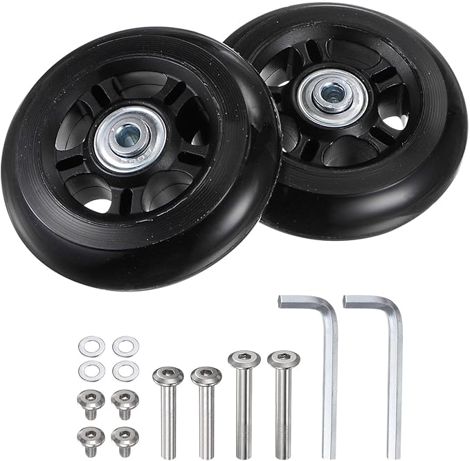 uxcell Replacement Luggage Wheels 84x24mm Suitcase Wheel Repair Kits Include 2 PU Bearing Wheels & Washers, Wrenches & Axle Screw for Trolley Bag, Inline Skate and Caster Board