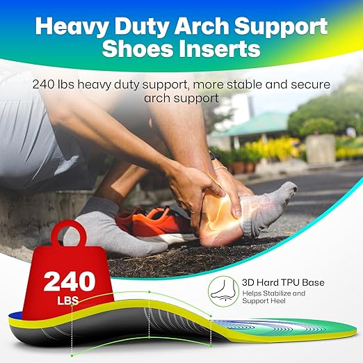 Upgraded Plantar Fasciitis Insoles, 240lbs Heavy Duty Work Boot Insoles for Men, Arch Support Orthotics Inserts, Athletic Gel Shoe Inserts for Pain Relief, Flat Feet, Standing All Day - XS