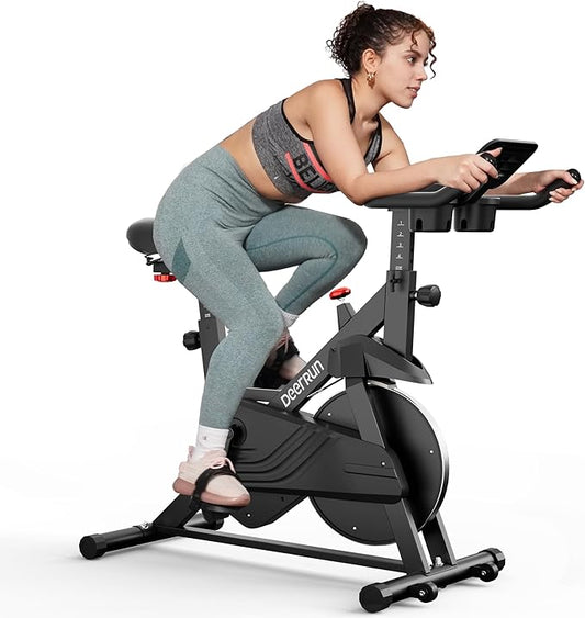 DeerRun Exercise Bike, Indoor Cycling Bike Brake Pad/Adjustable Magnetic Stationary Bike with App, Low Noise Workout Bike for Home Cardio 300lbs Weight Capacity with Pad Mount & LCD Monitor