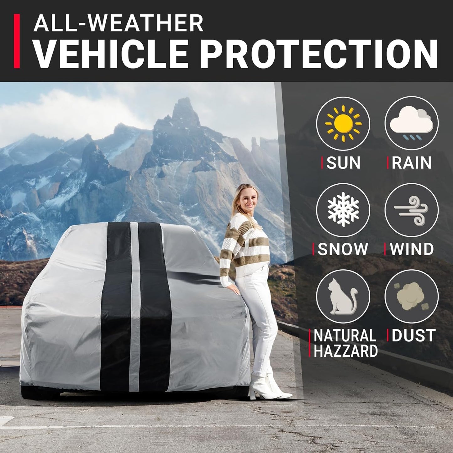 iCarCover Custom Car Cover for Buick Electra (1959-1970) Waterproof All-Weather Rain Snow UV Sun Protector Full Exterior Indoor Outdoor Car Cover (Stripe - Gray/Black)